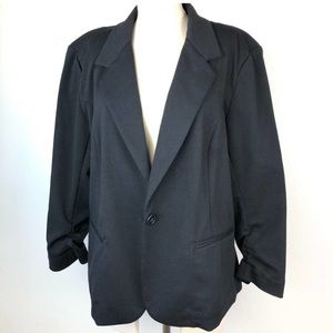 Christian Siriano Black Rouched Sleeve Single Button Blazer XXL